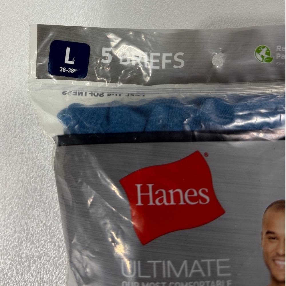 Hanes Ultimate ComfortBlend Mens 5 Pack Tagless Briefs Blue Black L 36-38 NEW - Picture 2 of 6